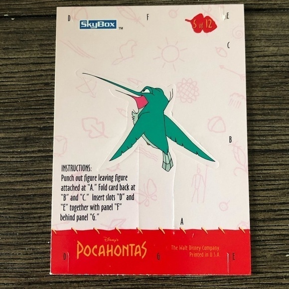 Disney: ’95 Pocahontas movie trading card:  Pop-up Card: Flit #5 of 12 - Picture 2 of 2